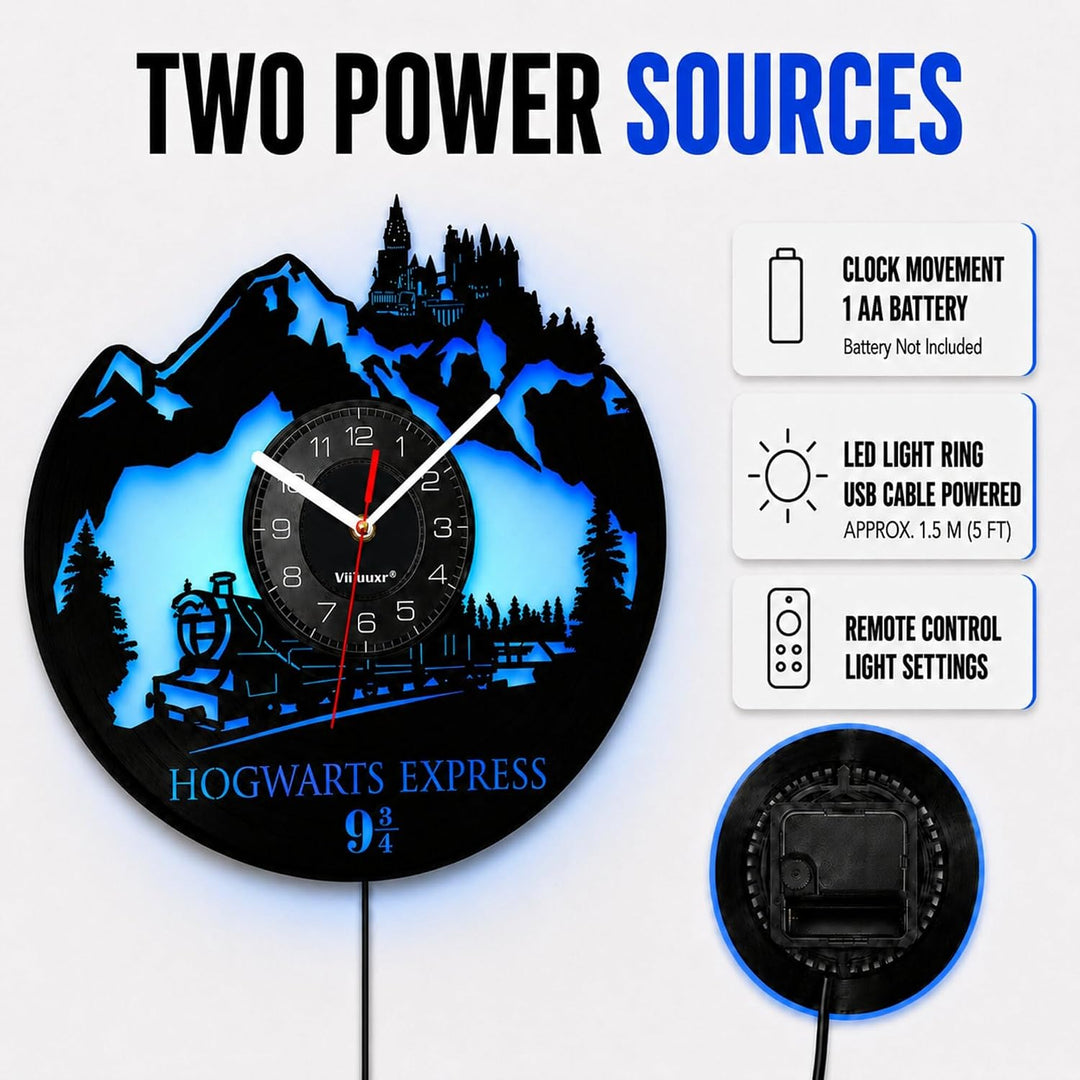Viiluuxr Led Wanduhr Vintage Vinyl Schallplatte Wanduhren Hogwarts Express Nachtlicht Wanduhren 7 Fa