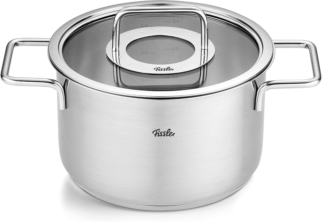 Fissler Pure Collection/Edelstahl-Kochtopfset, 4-teilig, Töpfe mit Glas-Deckel (3 Kochtöpfe,1 Braten