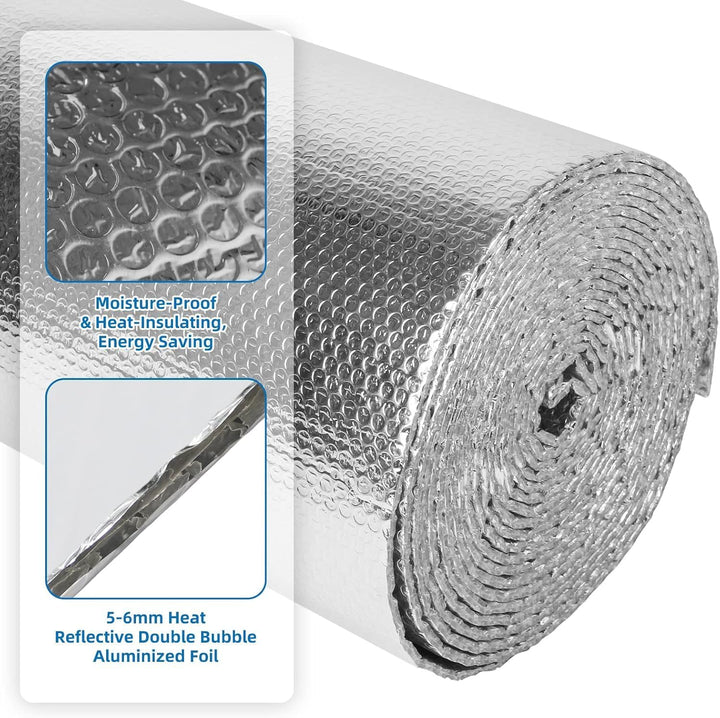 Dripex Aluminisierte Isolierfolie Dämmfolie Doppelte Alu-Luftpolsterfolie Dachisolierung 4-5mm Isoli