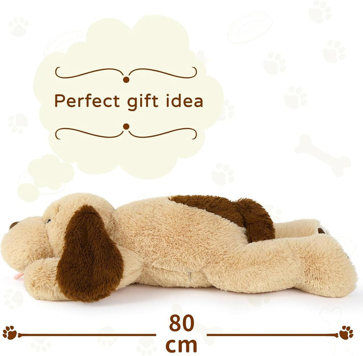 MorisMos 80cm lang Hund Kuscheltier gross XXL, weich Braun Hünde Plüschtier Stofftier, riesen Gefüll