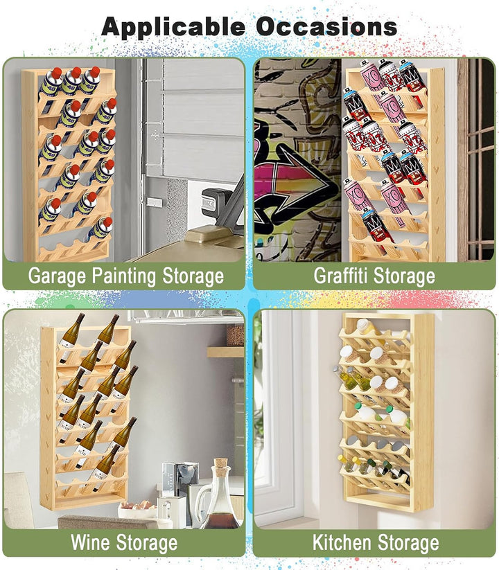 Nisorpa 24 Dosen Spray Paint Storage Rack Wooden Spray Paint Holder Wall Mount Lube Can Storage Rack