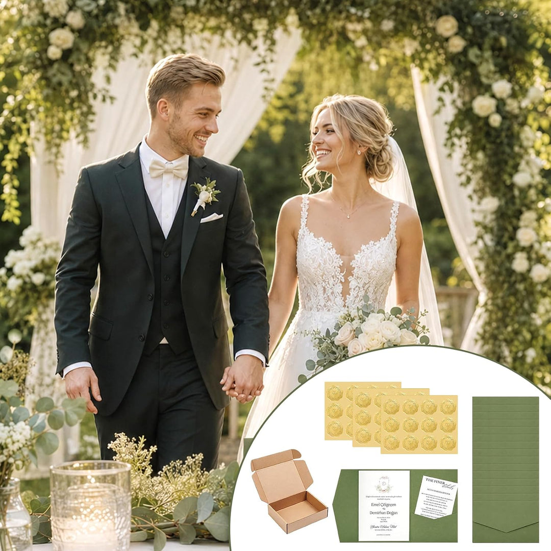 Pocketfold Einladungskarten Blanko Salbei, 30 Stück Grün, Grün
