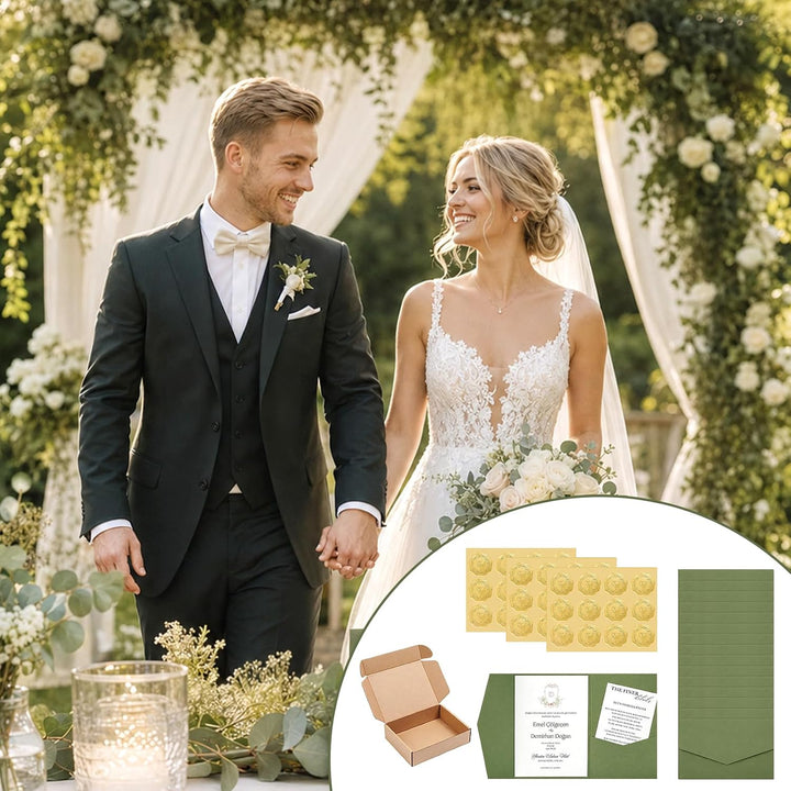 Pocketfold Einladungskarten Blanko Salbei, 30 Stück Grün, Grün