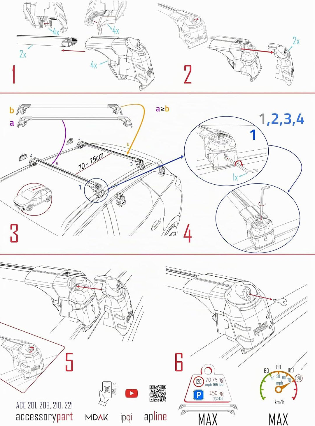 apline Kompatibel mit Peugeot 2008 II (P24) 2020-2025 ACE-2 Relingträger Dachträger Auto Gepäckträge