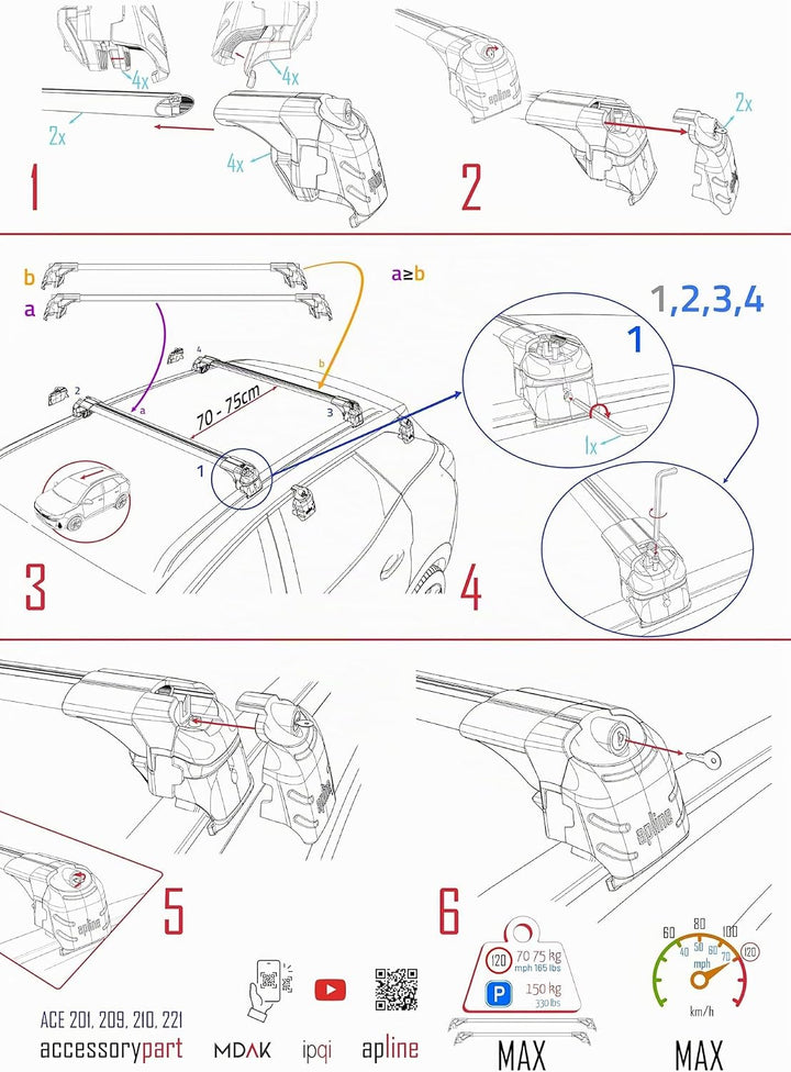 apline Kompatibel mit Peugeot 2008 II (P24) 2020-2025 ACE-2 Relingträger Dachträger Auto Gepäckträge
