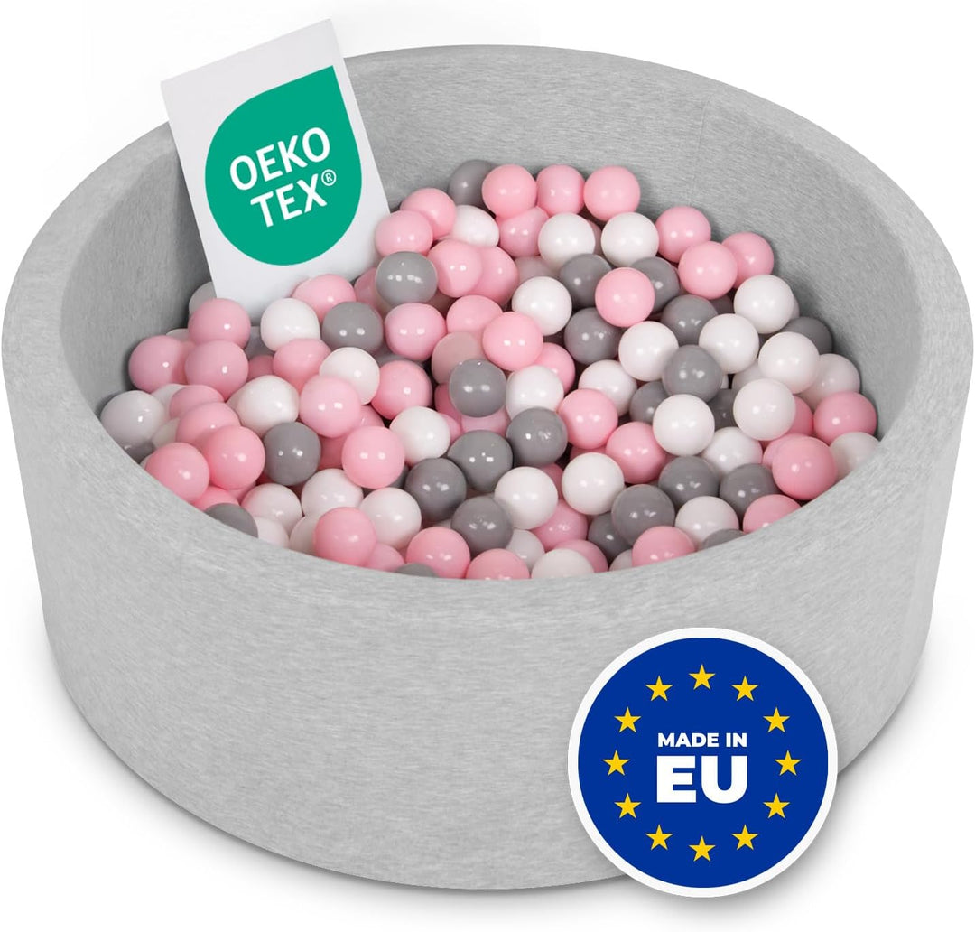 SELONIS Bällebad Bällepool Für Baby Kinder 90X30cm/300 Bälle Rund, Hellgrau: Weiss/Grau/Puderrosa A