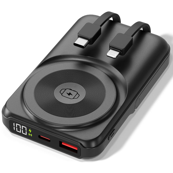Powerbank 10.000 mAh USB-C Schwarz – Magnetische Wireless Powerbank (20 W), 2,5 W Watch Charger, 22,