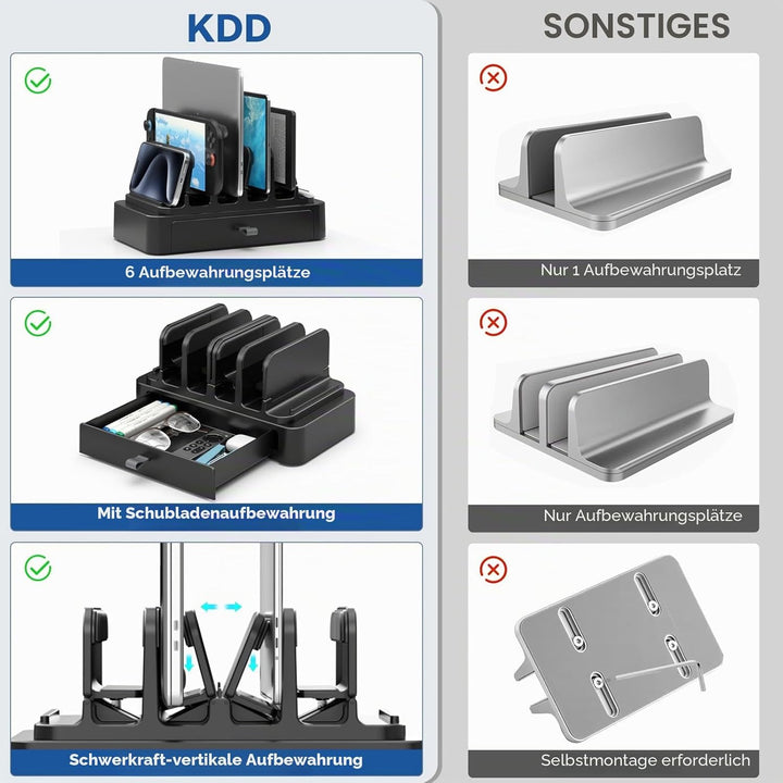 KDD Vertikaler Laptop Ständer mit Schublade – 7 in 1 Laptop Stand & Platzsparende MacBook Ständer mi