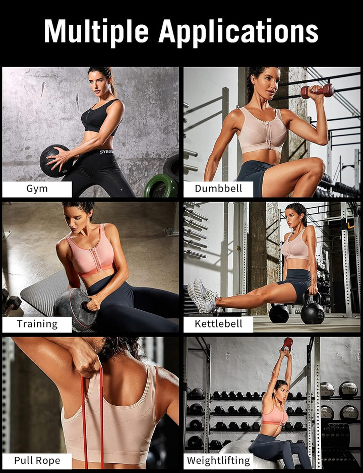 SYROKAN Damen Sport BH Starker Halt - Vorderverschluss Ohne Bügel Und Einlagen für Nach Brust OP Fit