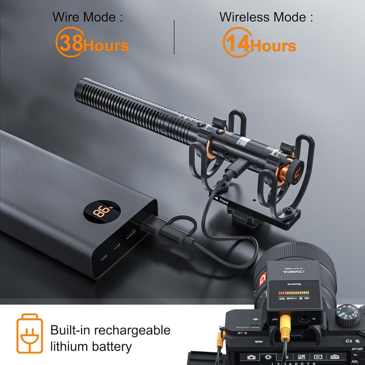 COMICA VM30 Kamera Mikrofon mit kabellosen Modi, Super-Kardioid Kondensor Shotgun Video Mikrofon mit