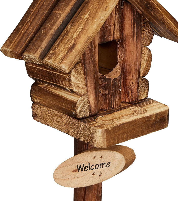 Relaxdays Deko Vogelhaus mit Blumentopf, Tannenholz, rustikales Design, HxBxT: 41 x 15 x 15 cm, Deko