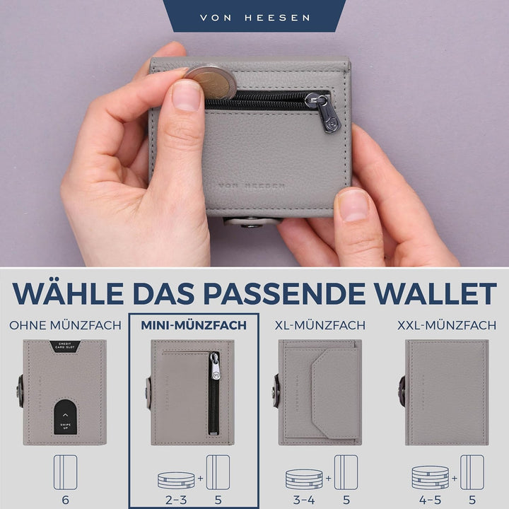 VON HEESEN Slim Wallet mit Münzfach & RFID Schutz - Leder Geldbörse Herren klein - Mini Geldbeutel D