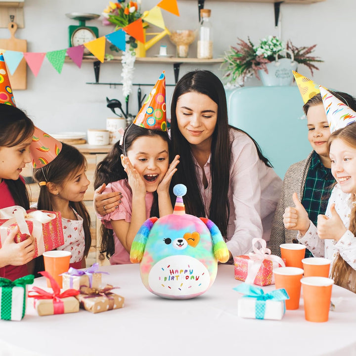 SQEQE Happy Birthday Stuffed Animal Rainbow Dog Soft Toys Cute Plush Pillow Unicorn Dog Plush Toy fo