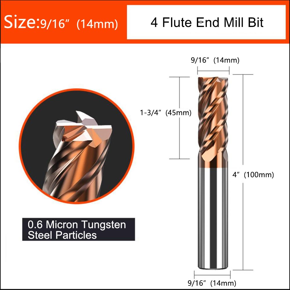 ASNOMY VHM Fräser 14mm Schaftfräser Hartmetal, AlTiN beschichtet 55 HRC 4 Schneiden, bohren, fräsen,