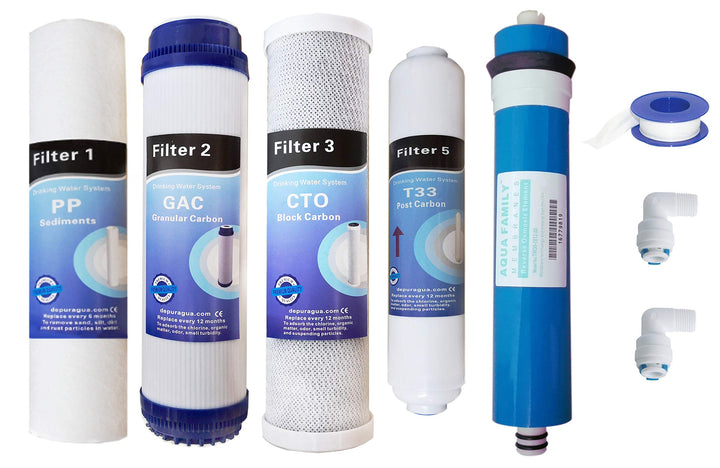 Depurtek | 5-stufige Umkehrosmose-Membran & 4 Filter | 50 GPD TFC | Vor-/Nachfilter | Universell kom