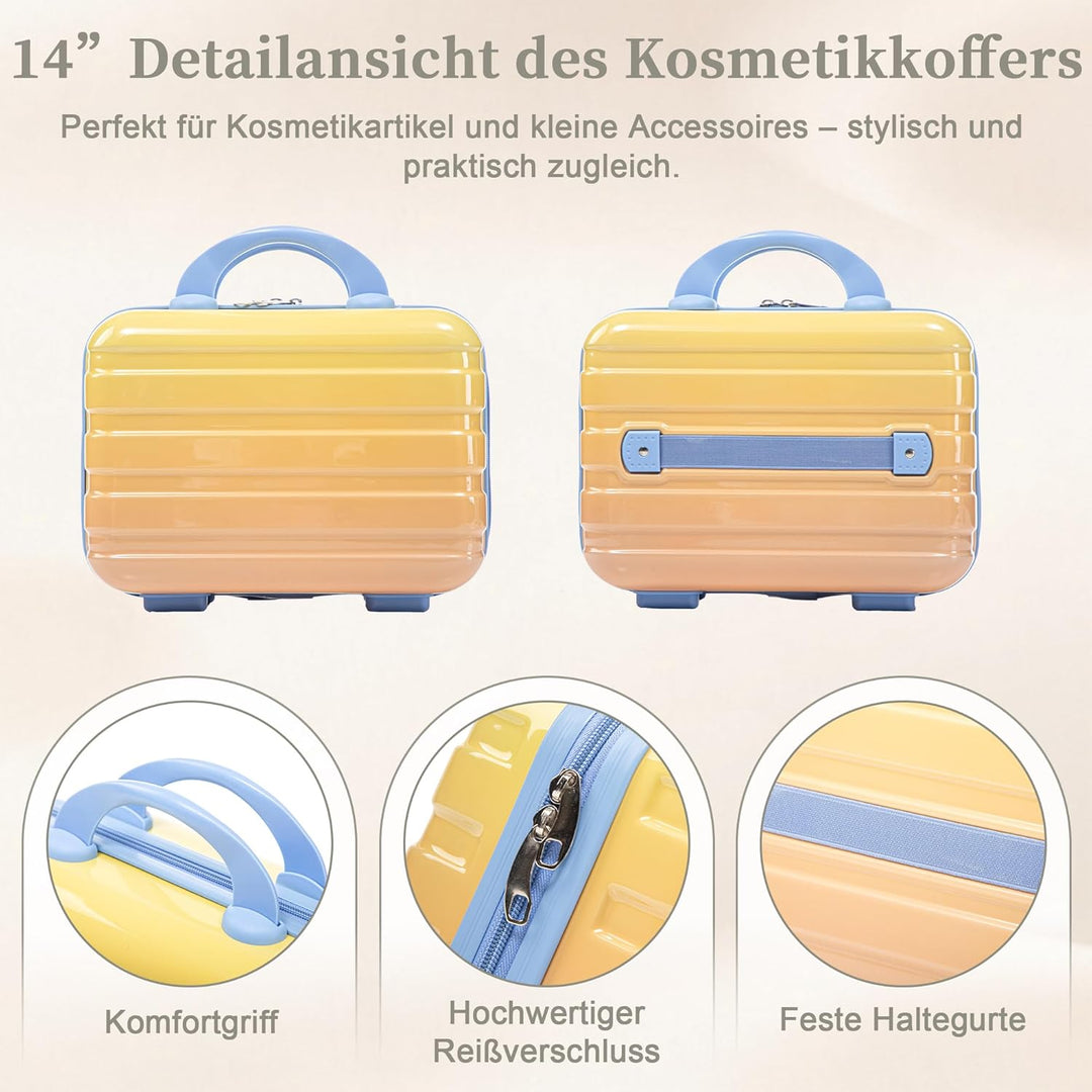 Hartschalen-Koffer Trolley Handgepäck Rollkoffer, Reisekoffer Set mit 4 Rollen, 2er Gepäckset, Blau