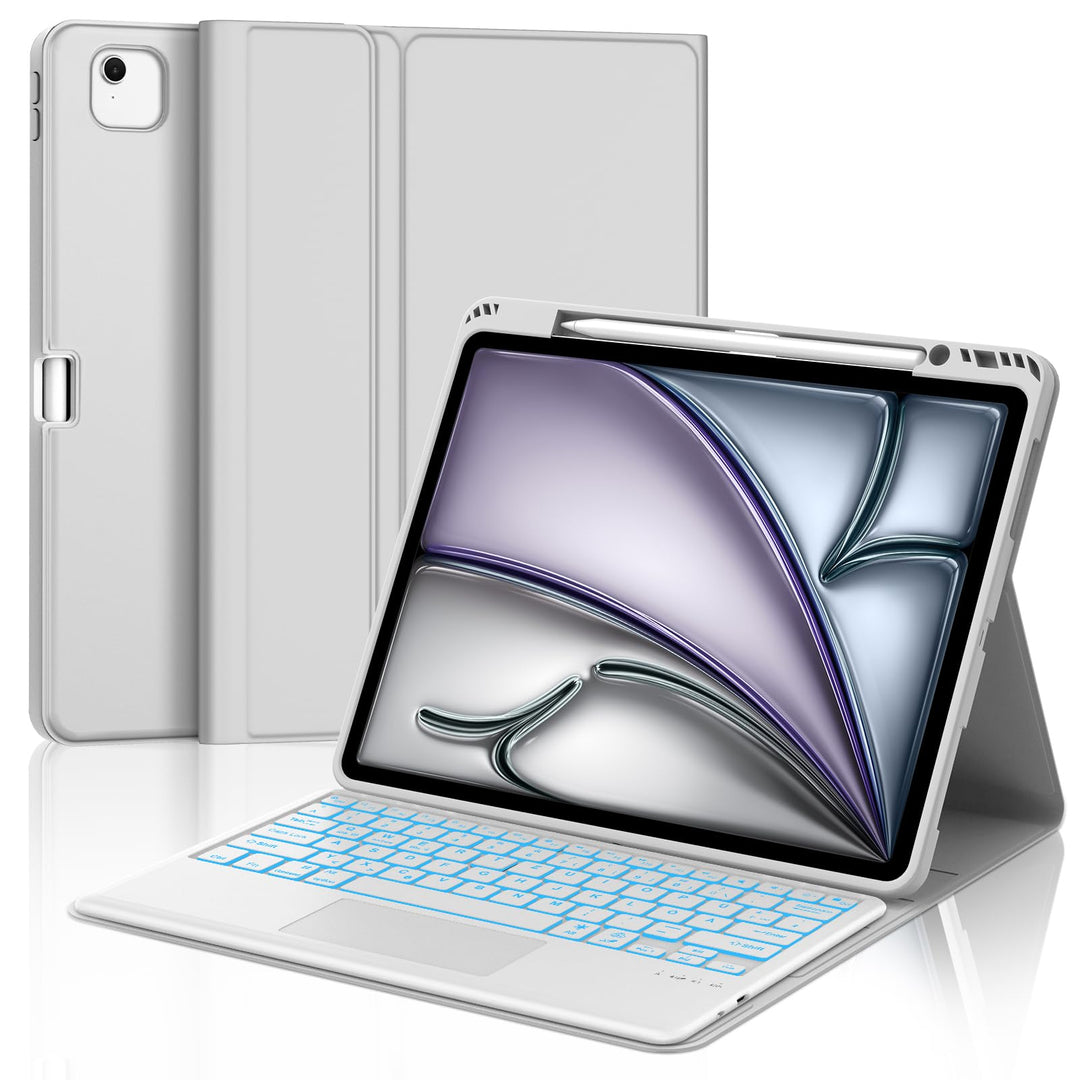 Für iPad Air 13 (M4/M3) Hülle mit Touchpad &amp; Beleuchtung QWERTZ Hellgrau Air 13 M4/M3/M2 (2026-2024)