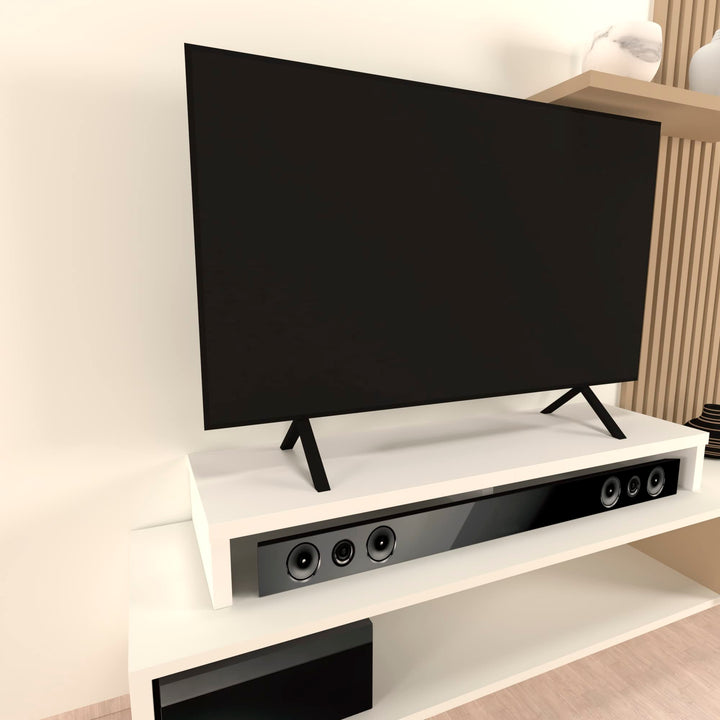 Henor Doppelter TV Riser aus Holz. 120 x 35 x 15 cm. mattweiss. Unterstützt +100 kg. Mattweiss 120x3