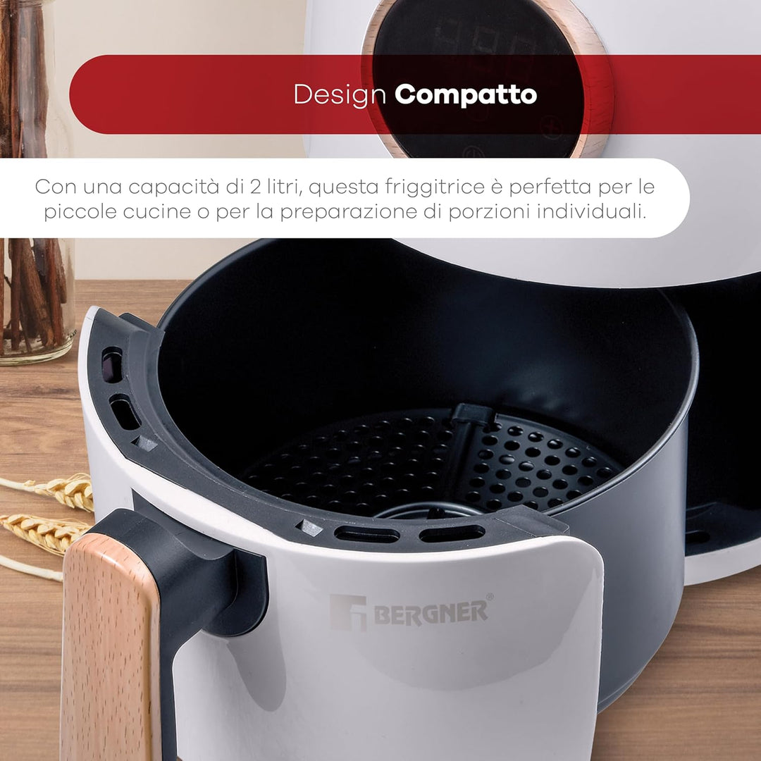 BERGNER Naturally | AirFryer 2 L | Freidora de Aire 1000 W | Temperatura desde 80-200ºC | Temporizad