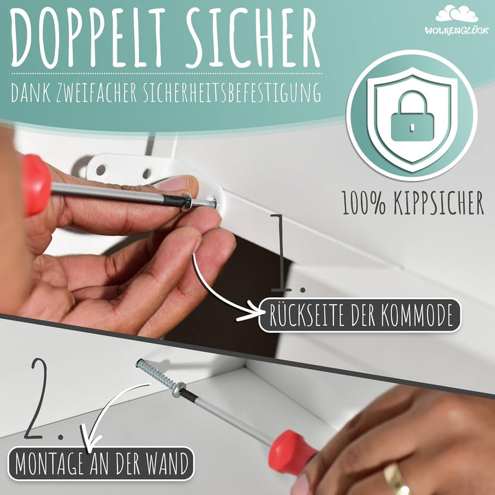 WOLKENGLÜCK Wickelaufsatz für IKEA Malm Kommode [73x70x13cm] - Hochwertiger Malm Wickelaufsatz mit S