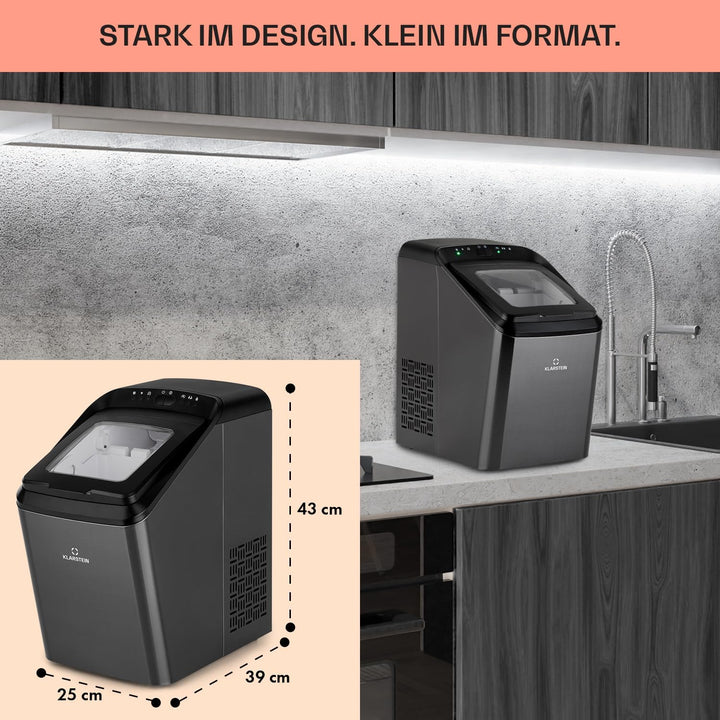 Klarstein Partytime Eiswürfelmaschine - 15kg/24h, 2 Eiswürfelgrössen: S &amp; L, Produktionszeit in 7 Mi