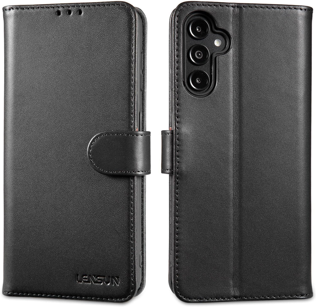 LENSUN Echtleder Hülle für Samsung Galaxy A14, Handyhülle [Echtes Leder][Magnetverschluss][RFID] Han