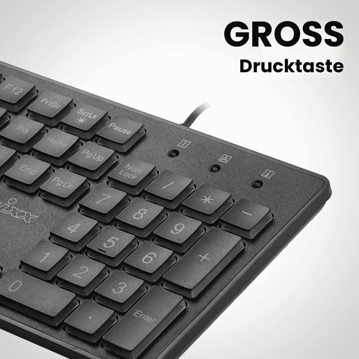 Perixx PERIBOARD-317 USB-Tastatur mit kabelgebunden, beleuchtet, Big Print Letter mit weiss beleucht