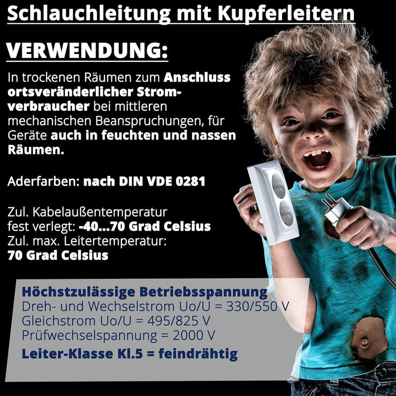 Schlauchleitung Gerätekabel H05VV-F 3G1 mm² - 3x1,0 mm² - schwarz - 10/25 / 50 oder 100 Meter wählba