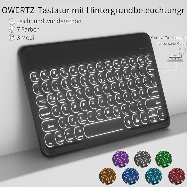 Hülle mit Tastatur für iPad 9/8/7 Generation (2021/2020/2019) 10.2 Zoll Soft TPU Rückschalemit Stift