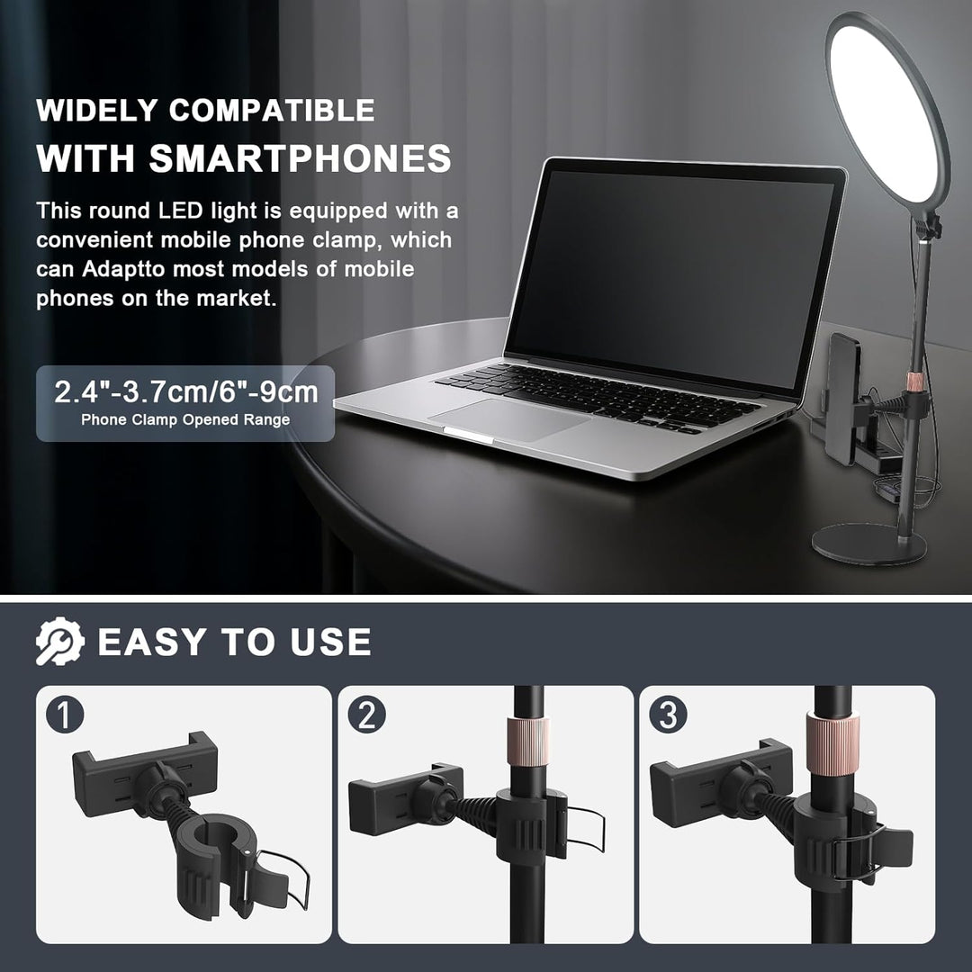 Upgrade Ringlicht mit Stativ Handy Laptop Videokonferenz Licht, 10.3” Tisch Handy Ringleuchte 3 Lich