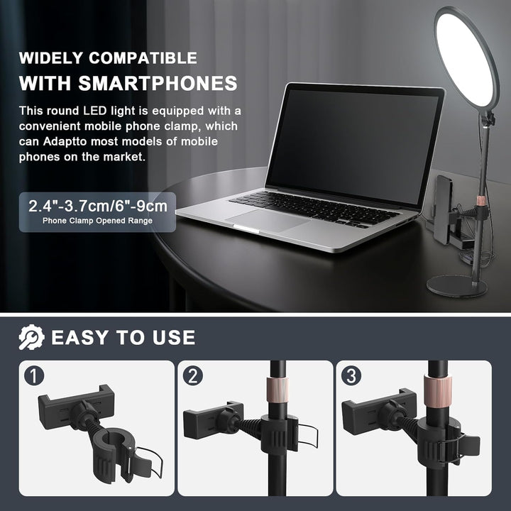 Upgrade Ringlicht mit Stativ Handy Laptop Videokonferenz Licht, 10.3” Tisch Handy Ringleuchte 3 Lich