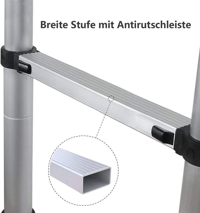 EINFEBEN 4.4M Aluminium Teleskopleiter, Multifunktionsleiter Schiebeleiter Hohe Sicherheit, 150 kg B