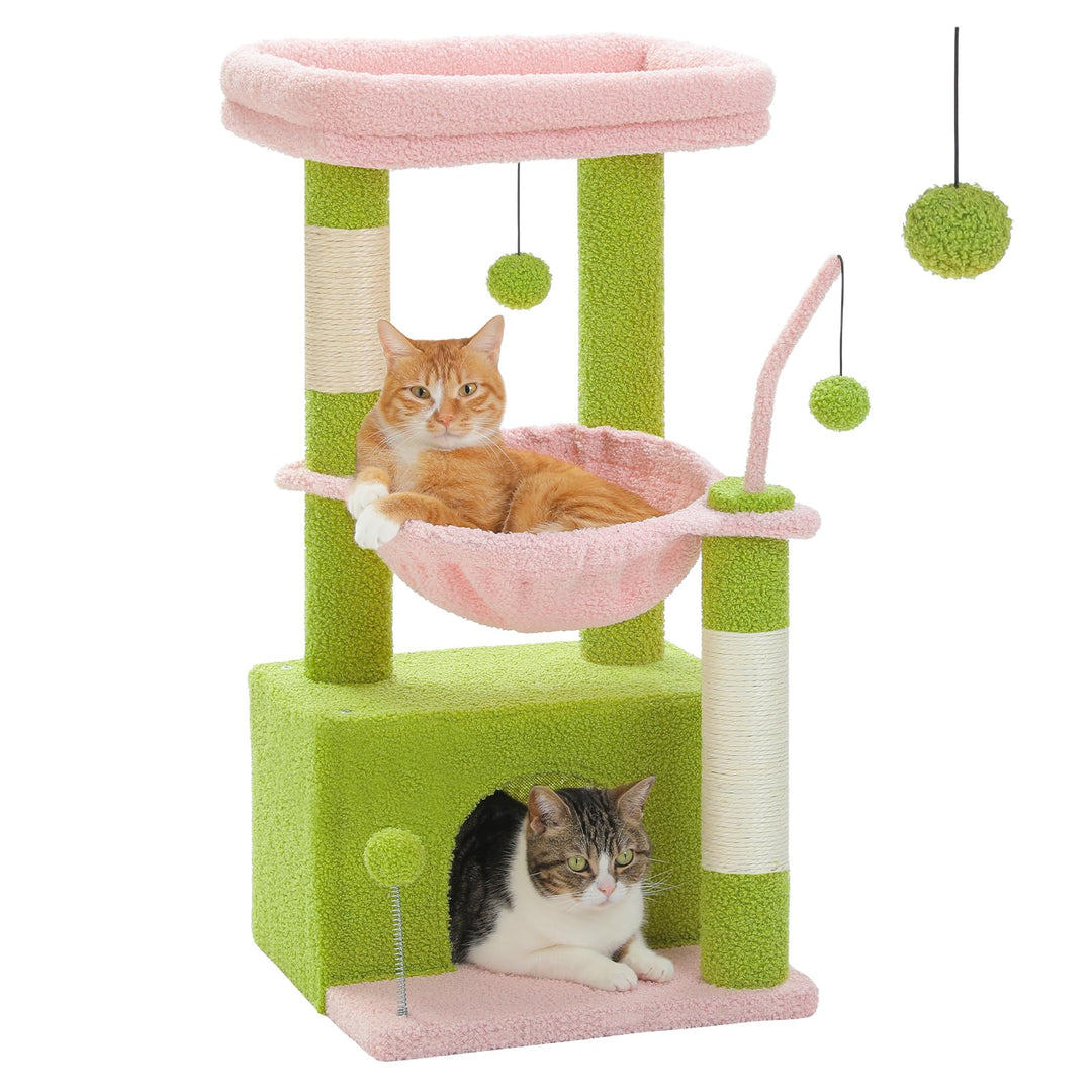 PAWZ Road Kleiner Katzenbaum Katzenbaum für Indoor-Katzen mit Hängematte, Katzenturm mit Sisal-überz