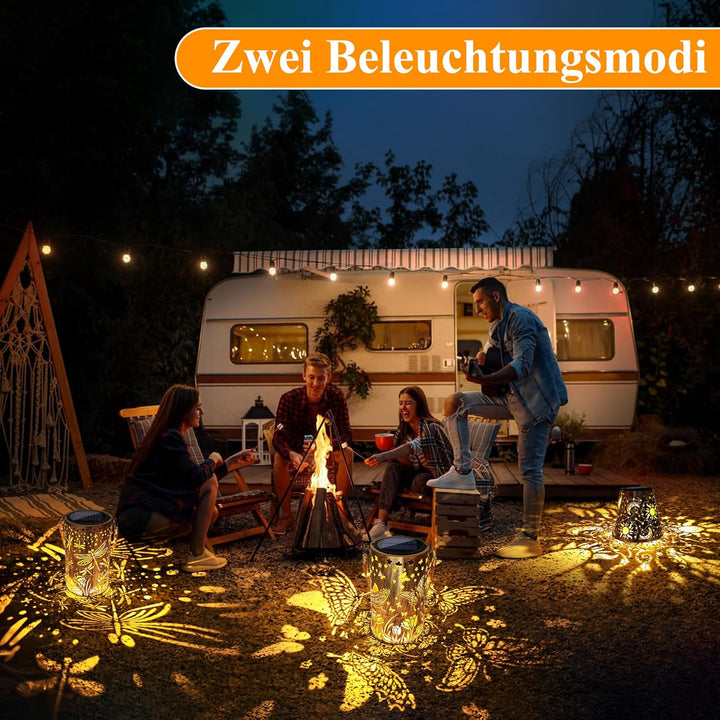 Qedertek Solarlampen für Aussen Garten, 2 Stück LED Metall Schmetterling Solarlaterne für Aussen Hän