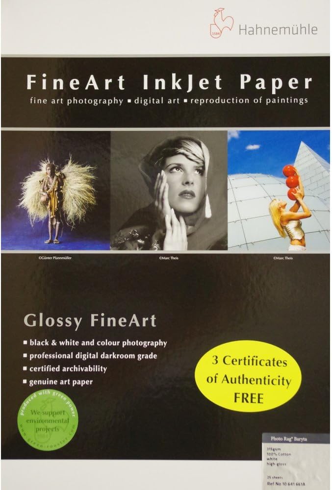 Hahnemühle 10641661 Digital FineArt Photo Rag Baryta Papier, 315 g/m², DIN A3+, 329 x 483 mm, weiss,