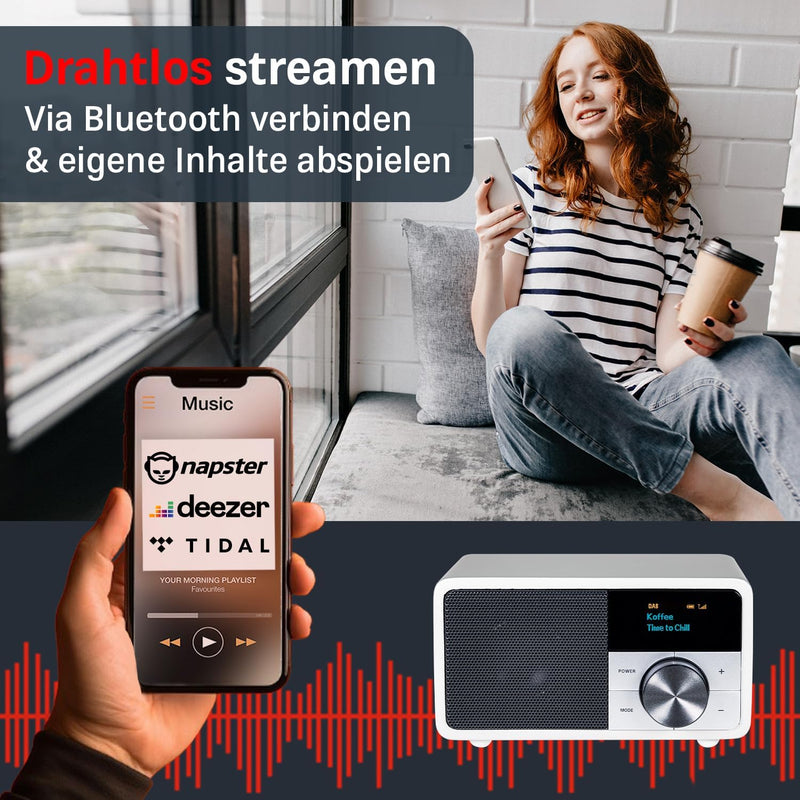 Kathrein DAB Plus Radio Mini I Digitalradio DAB+ u. UKW mit Bluetooth, Aux 3,5mm & Akku I kleines Kü