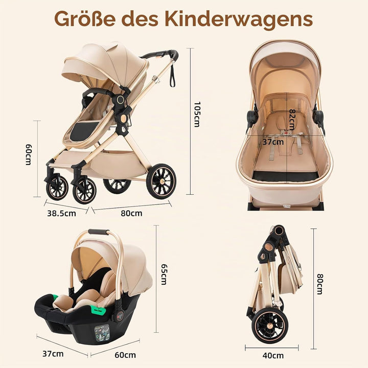 BEBBY 3-in-1 Kinderwagen KombiKinderwagen-Set 2-in-1 Buggy faltbar Luxus Hochlandschaft Neugeborenes