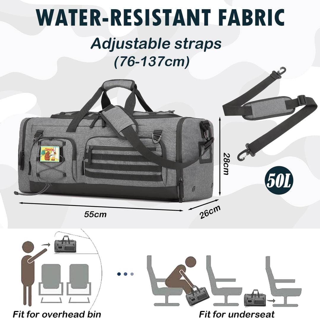 50L Herren Sporttasche mit Nass- & Schuhfach Rucksack 3 in 1 Reisetasche Handgepäck Sport Duffel Tas