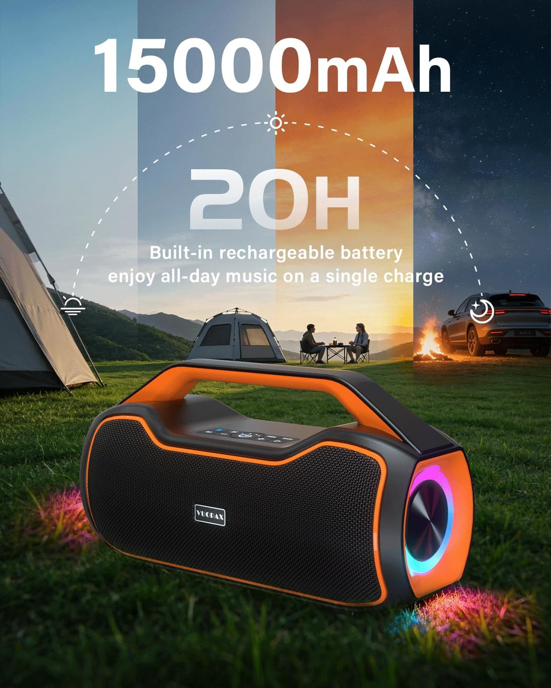 Bluetooth Lautsprecher Tragbare Musikbox,120W Peak Spitzenleistung, Bass Boost 2 * Subwoofer IP65 Wa