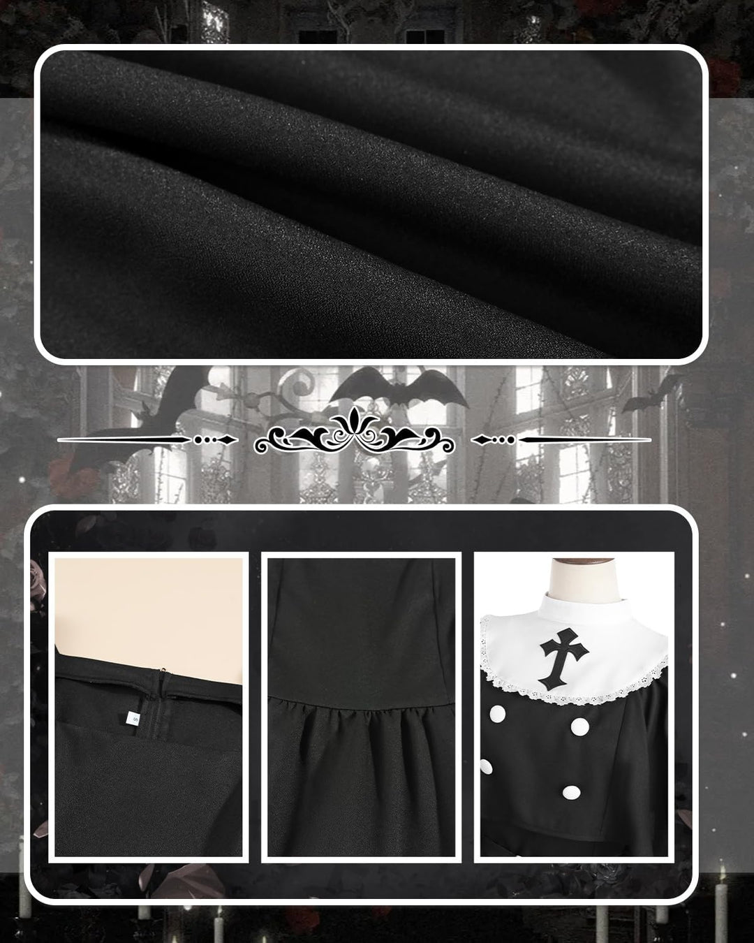 CR ROLECOS Nonnen Kostüm Damen,Faschingskostüme Damen Nonne für Erwachsene Kleidung Gothic Retro Kle