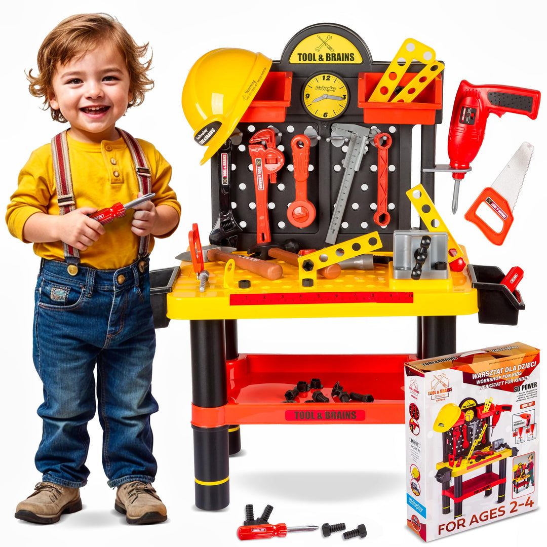 Kinderplay Kinderwerkstatt - Kinderwerkstatt Bastelset mit Bohrmaschine und Helm, KP2646, Kinderwerk