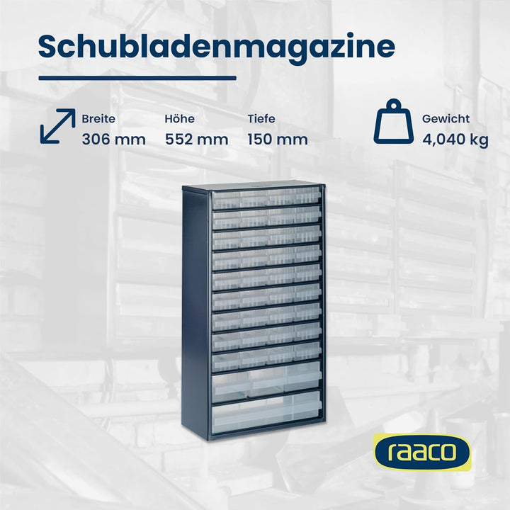 raaco Kleinteilemagazin C12-40 mit 40 Schubladen, Tragkraft 36.3 kg, 15 x 30.6 x 55.2 cm, geeignet f