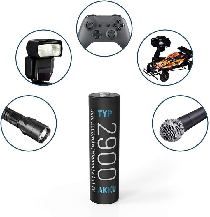 ABSINA Akku AA wiederaufladbar 2900 32er Pack - NiMH AA Akku mit 1,2V & min. 2650mAh - Aufladbare Ba