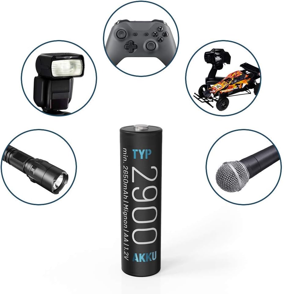 ABSINA 8X AA Mignon 2900 & 8X AAA Micro 1150 Akku - NiMH Wiederaufladbare Akkus mit 1,2V - Akkus für