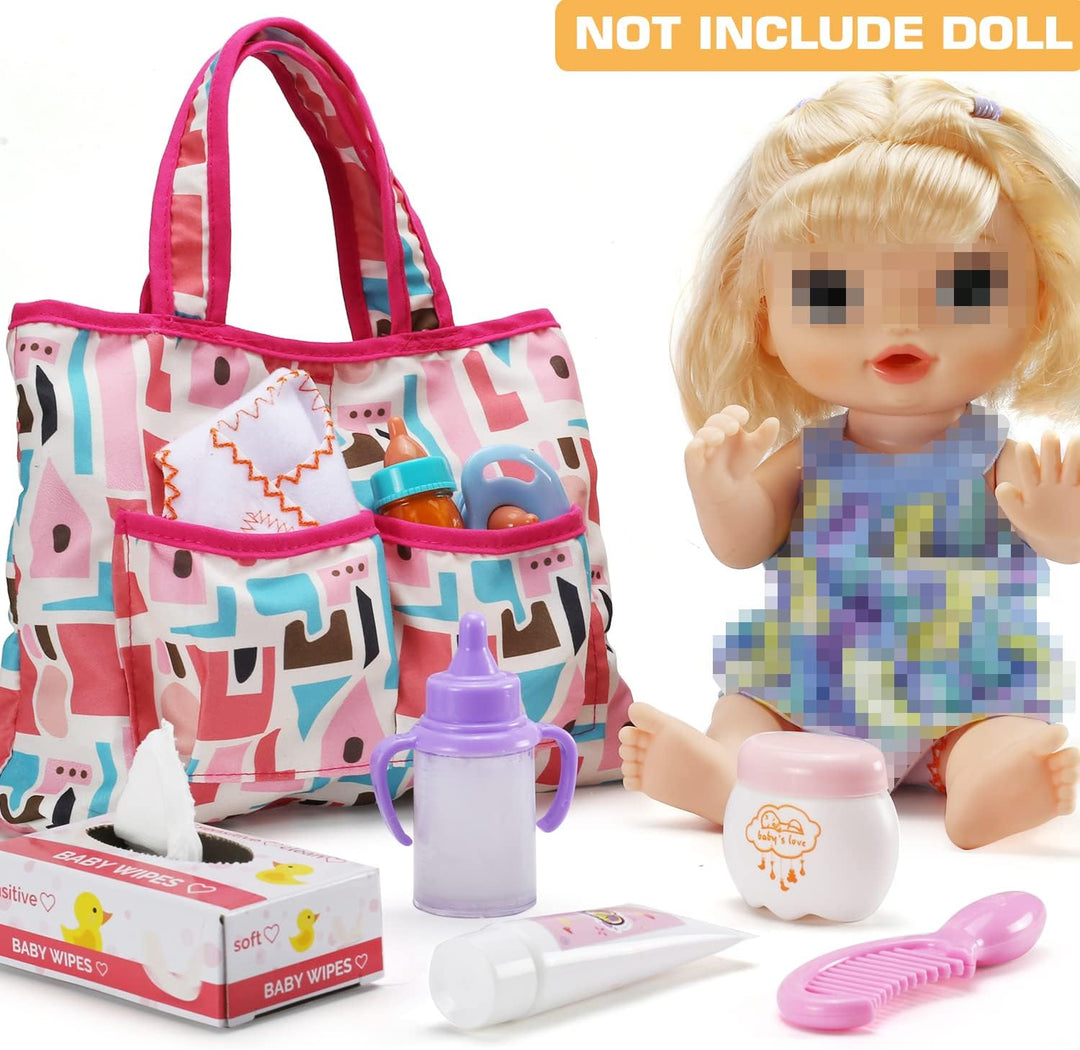 13-Teile Puppenzubehör, Fütter & Pflege Set Mit Windeltasche, Puppenwindel, Magischen Fläschchen, Wi