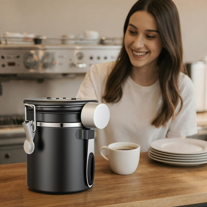 ShanSon Kaffeedose Luftdichtes Kaffee-Container Edelstahl-Kaffee-Lagerbehälter mit Messlöffel Kaffee