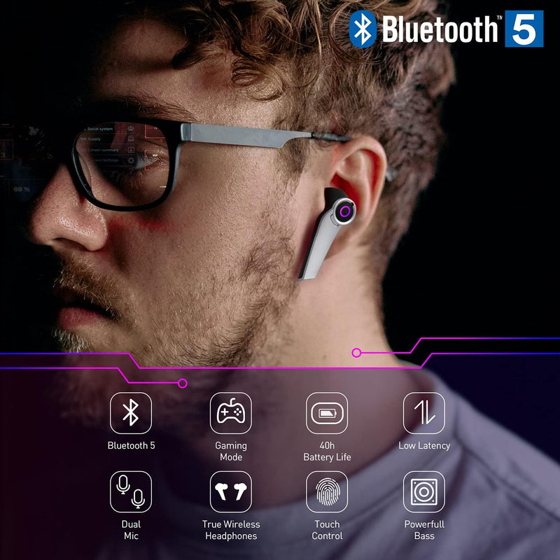 August True Wireless Gaming Kopfhörer mit Bluetooth 5.0 EPG500 – Stereo Gaming Mini Earbuds mit Dual