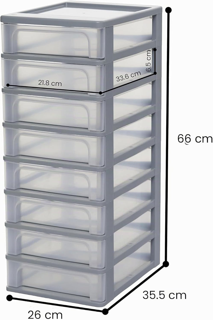 Iris Ohyama, Kunststoff Schubladenbox mit 8 tiefen Schubladen, Grau, Easy-Pull-System, A4, A5 &amp; A6 F