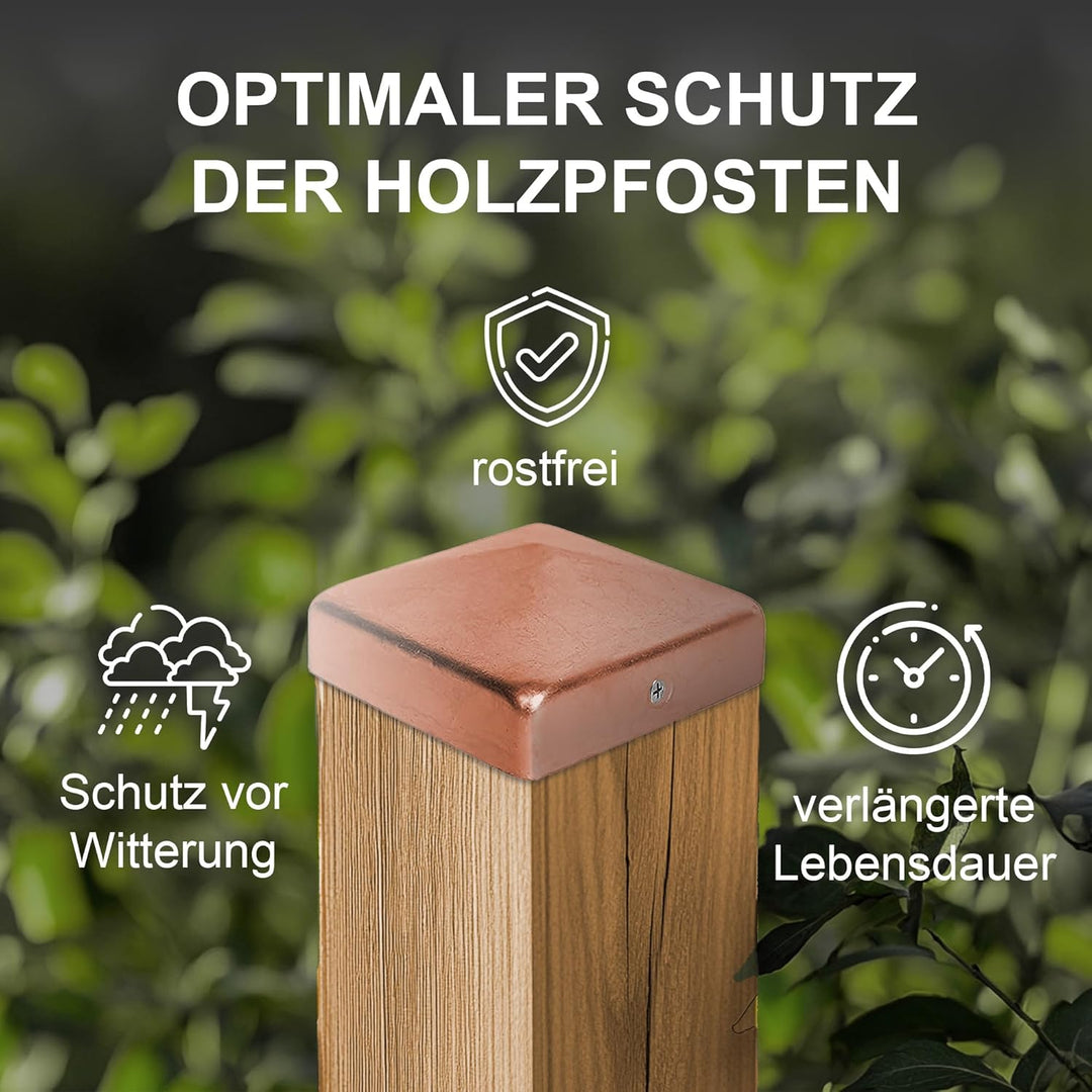 h2i Pfostenkappe | Kupfer | 91 x 91 mm | 10 Stück | Eckige Abdeckkappe für Garten Holzpfosten Pfoste