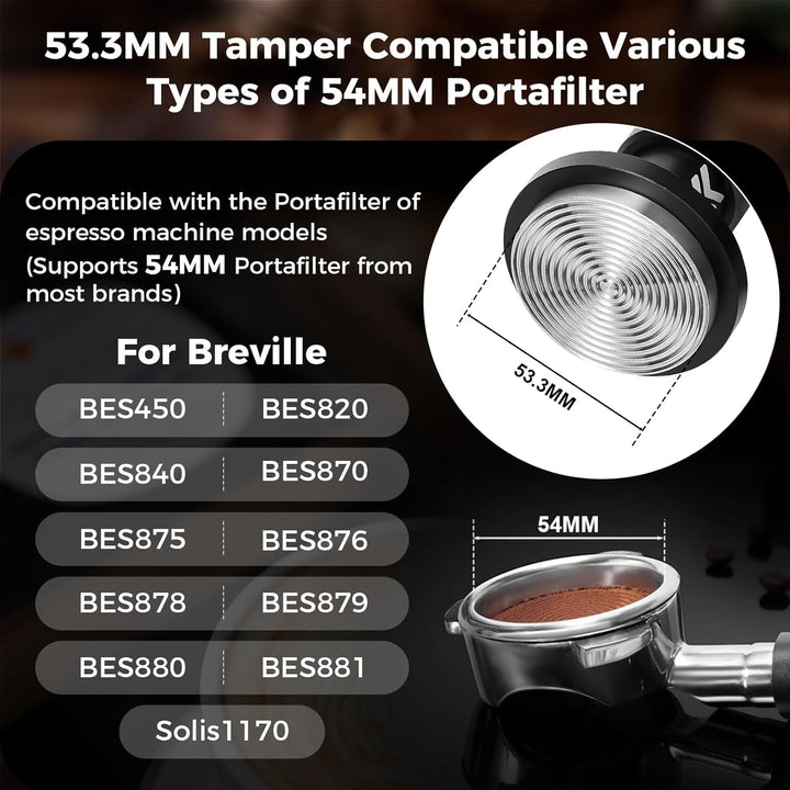 IKAPE 53,3 mm V6 Impact Espresso Tamper mit akustischer Rückmeldung, austauschbaren Federn (15 lb/30